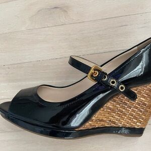 Prada Open Toe patent Leather wedge